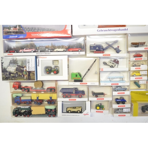 220 - Collection of 47x 1/87 scale OO gauge vehicle models from Wiking, Herpa, Brekina, Preiser, BUB and B... 