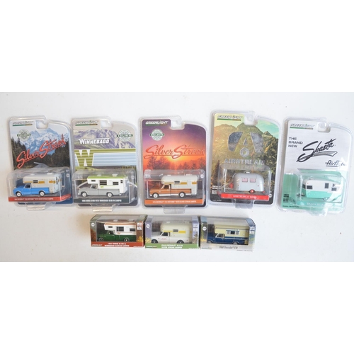 246 - Collection of 8 Greenlight American camping vans and caravans to include 5x factory sealed blister p... 