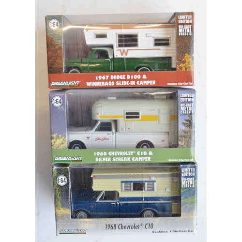 246 - Collection of 8 Greenlight American camping vans and caravans to include 5x factory sealed blister p... 