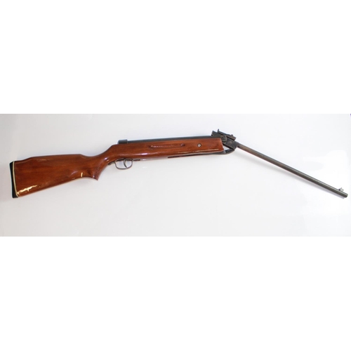 556 - .22 Break barrel air rifle. No visible makers name. Barrel length 19ins, overall length 43ins