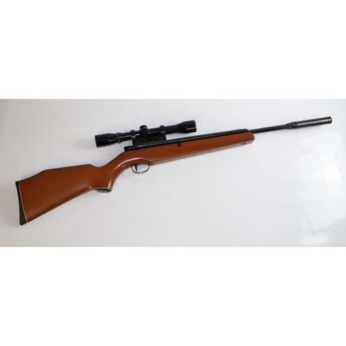 557 - Webley Tracker .22 top loading side lever Air rifle. with moderator and Rhino 4x32 mounted scope. Ov... 