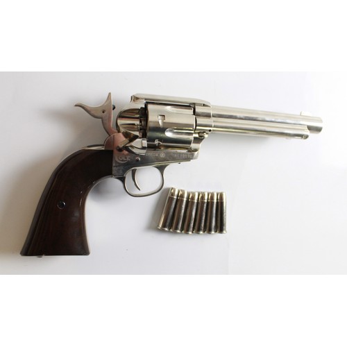 542 - Boxed as new Colt SAA. 45 CO2 Revolver. Nickel finish with spare pair of handles. Calibre .177 pelle... 