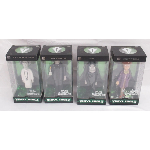 356 - Vinyl Idolz Nos. 27 Dr. Frankenstein, 28 The Monster, 29 Igor and 38 Willy Wonka, all boxes are in o... 