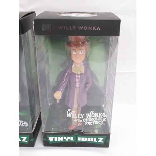 356 - Vinyl Idolz Nos. 27 Dr. Frankenstein, 28 The Monster, 29 Igor and 38 Willy Wonka, all boxes are in o... 