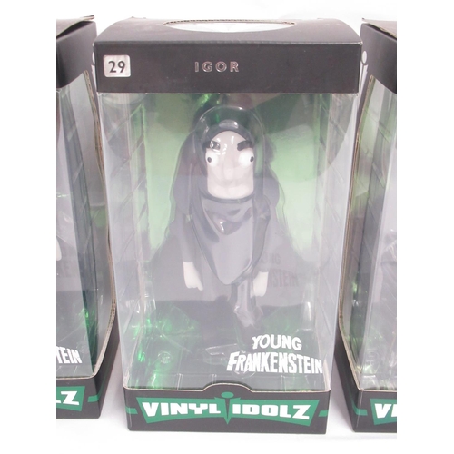 356 - Vinyl Idolz Nos. 27 Dr. Frankenstein, 28 The Monster, 29 Igor and 38 Willy Wonka, all boxes are in o... 