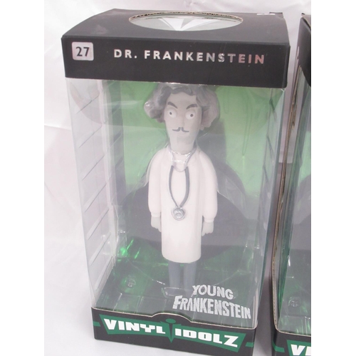 356 - Vinyl Idolz Nos. 27 Dr. Frankenstein, 28 The Monster, 29 Igor and 38 Willy Wonka, all boxes are in o... 