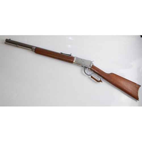 571 - Rossi 38/357 Under lever Action rifle. Stainless steel finish, wooden stock and fore-end. Overall le... 