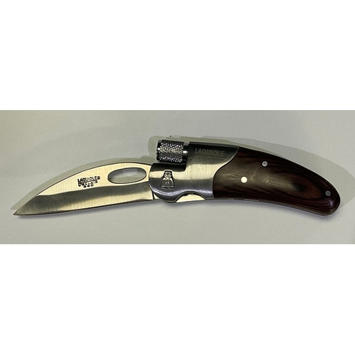 590 - Laguiole l'eclair 440 torch knife with wooden handle, blade length 7cm.