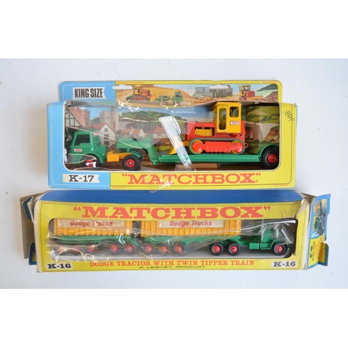 255 - Two vintage boxed Matchbox diecast model trucks to include K-16 Dodge tractor with twin tipper train... 