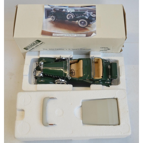 297 - 2 boxed 1/24 scale diecast model cars to include Danbury Mint 1932 Cadilac V-16 Sport Phaeton and Fr... 