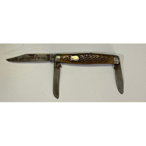 601 - “The stockmans friend” utility pocketknife by Rodger’s of Sheffield with horn handle, blade length 7... 