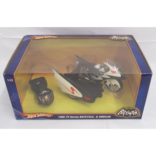 394 - Hot Wheels - A boxed 1:12 scale die-cast Hot Wheels 1966 TV Series Batcycle & Sidecar P6923, box sti... 