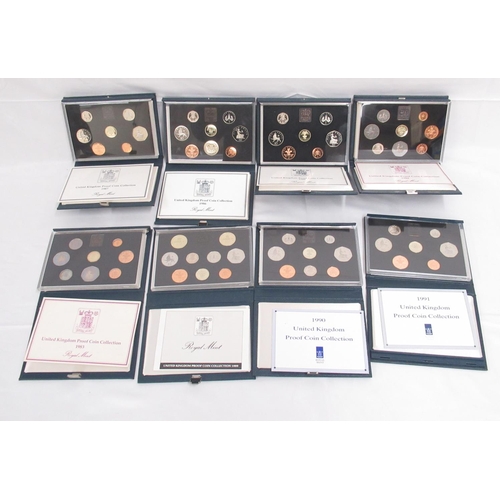 411 - Royal Mint United Kingdom Proof Coin collections for 1983, 1984, 1985, 1986, 1987, 1989, 1990 and 19... 