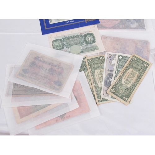 451 - Mixed collection of c20th International Banknotes, loose and in folder cont. Marks, Dollars, Francs,... 