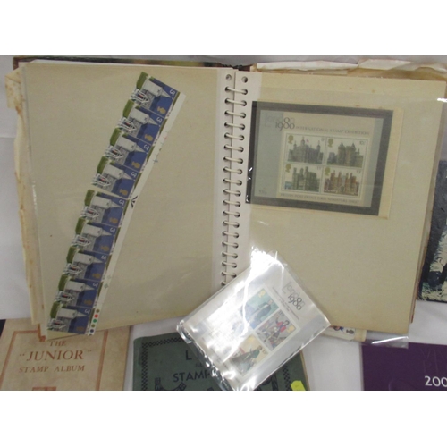 459 - Collection of c20th GB coins, bank notes and stamps, stamps loose and in 2 albums & 2 folders