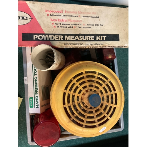 633 - Large collection of reloading equipment including dyes, powder measure kit, hand priming tools ect