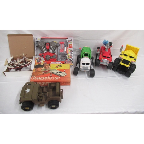 322 - Vintage boxed Computacar, appears complete, BOHUI toy Motor Engine, 3 large Matchbox vehicles, large... 