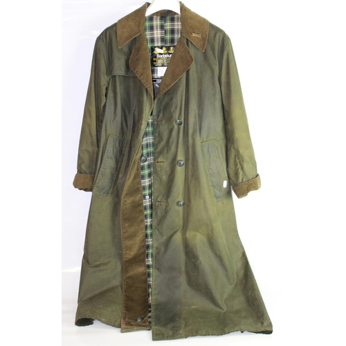 610 - Unisex Barbour waxed trench coat, cotton tartan lining, size C38