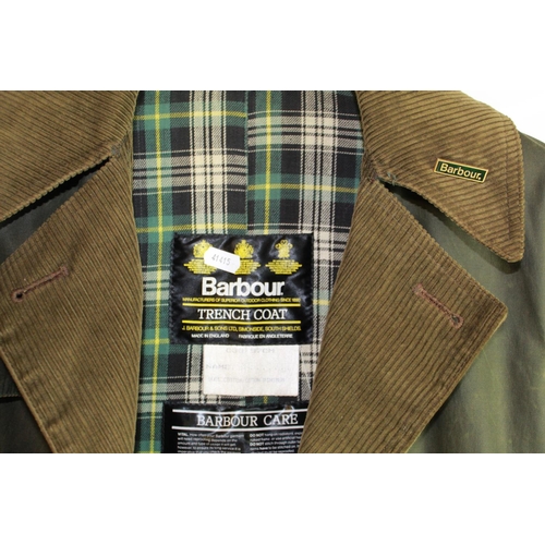 610 - Unisex Barbour waxed trench coat, cotton tartan lining, size C38