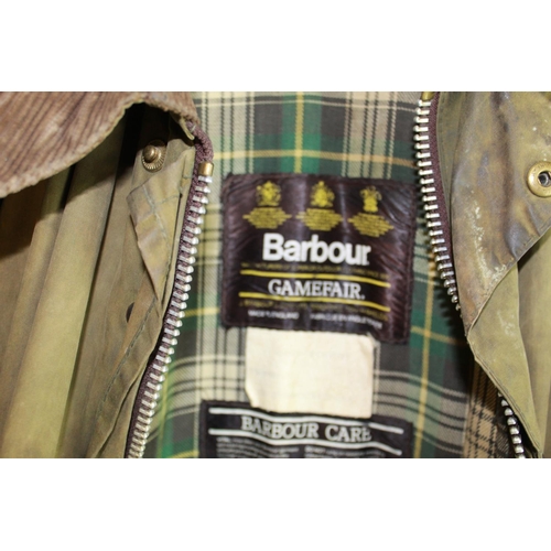 614 - Barbour Gamefair wax jacket, cotton tartan lining, sizing C40