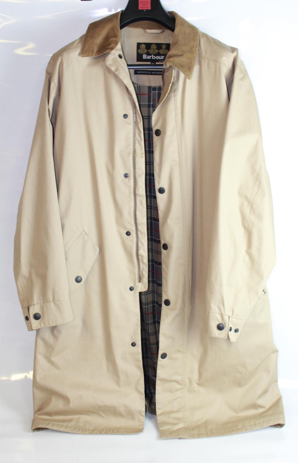 Gents Barbour Melbourne Mac in beige, plaid lined, size XL, never worn