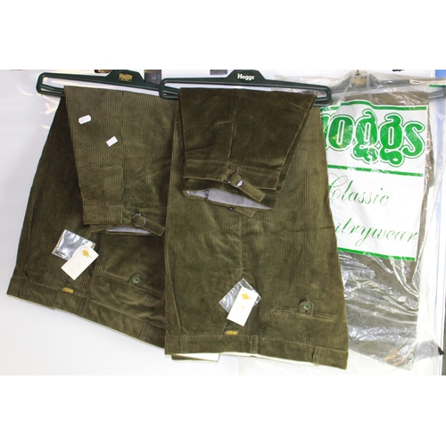 620 - Three pairs of Hoggs, gents plus fours, in Brisbane moss, green corduroy, Size 32, 36 & 38