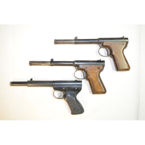 632 - Three Diana Mod II .177 Gat air pistols, 2 with wooden grips and black barrels in full working order... 