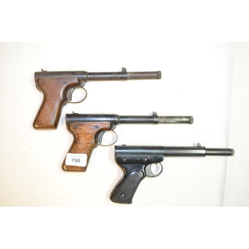 632 - Three Diana Mod II .177 Gat air pistols, 2 with wooden grips and black barrels in full working order... 