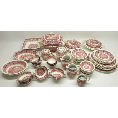 269 - Large quantity of Masons red and white Vista pattern tableware, incl. teapot, tureens, dinner plates... 