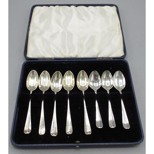 67 - Cased set of five Victorian silver monogrammed teaspoons, by Martin, Hall & Co, Sheffield, 1894, and... 