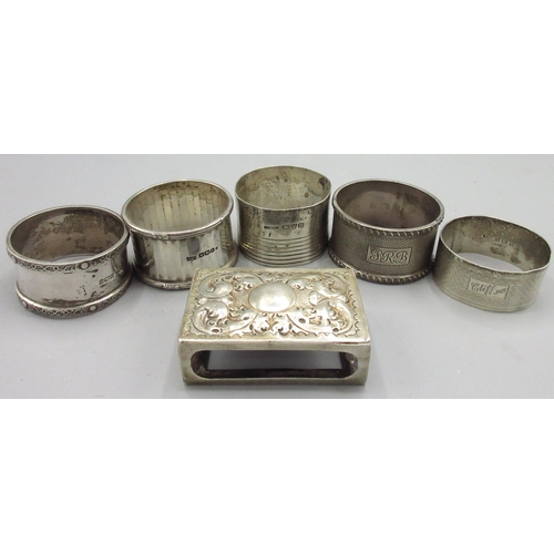 75 - 20th century hallmarked silver napkin rings with various makers and dates, a Victorian matchbox hold... 