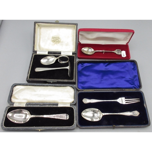 82 - George V silver cased pusher set, by S Blanckensee & Sons Ltd, Birmingham, 1937, Victorian silver ca... 