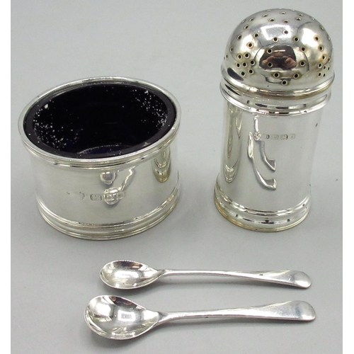 83 - Silver cruet items, Art Deco pepperette, by Docker & Burn Ltd, Birmingham, 1925, 20th century silver... 