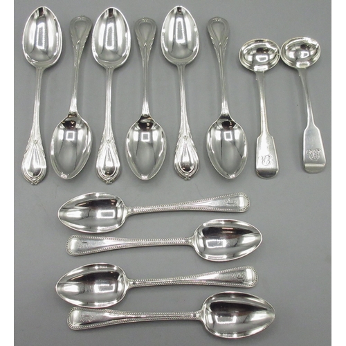 84 - Six Victorian silver teaspoons in lily pattern, by Walker & Hall, Sheffield, 1890, four Victorian si... 