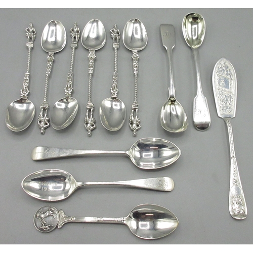 85 - Six Victorian silver figural spoons with twisted stems, by Edwin Thompson Bryant, London, 1893, eque... 