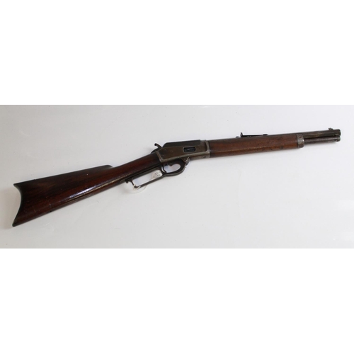 525 - Marlin Lever Action 25-20 single shot Sheriffs Rifle, manufactured 1881. Barrel length 13ins, Length... 