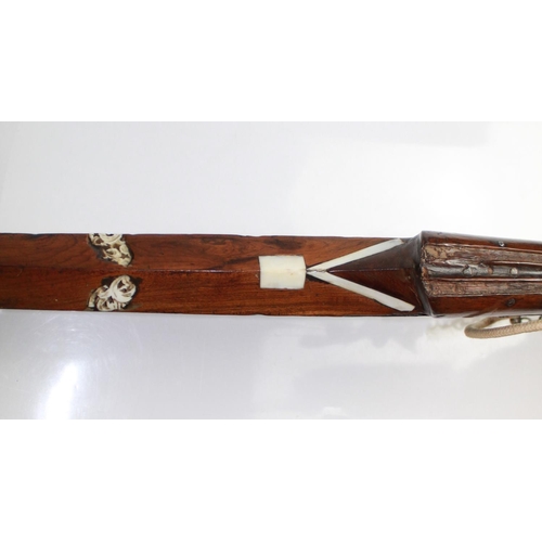 529 - C19th Miquelet musket. Steel Barrel and lock, copper banding bone inlay to Butt. Overall length 50in... 