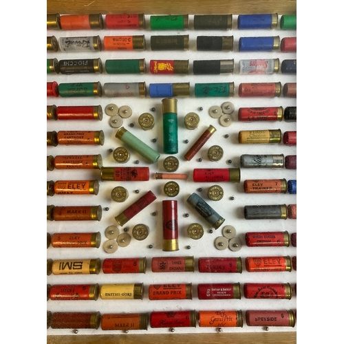 632B - An extensive collection of shotgun cartridges framed and mounted including ‘Eley Trainer’ ‘First Cho... 