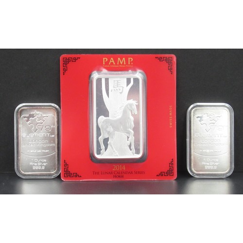 406 - P.A.M.P. 2014 The Lunar Calendar Series Horse Silver 999 100g ingot and 2 Silver Mint Poland 79th El... 