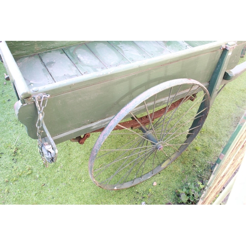 1201 - Railway heavy 2 spoked wheeled hand cart, painted in green, with 2 cast plaques for 'York' & 'No.301... 