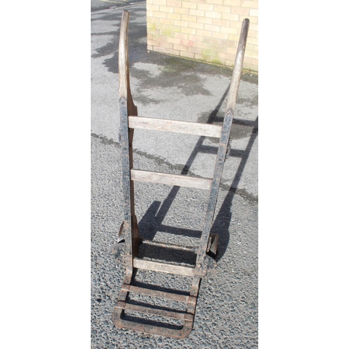 1205 - C20th 'Chief Accountant Holgate Rd York' porters trolley, with strapping loops, number stamped '3040... 