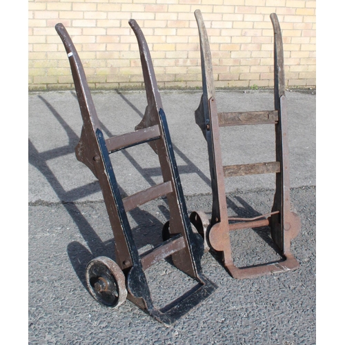 1213 - C20th hand cart with cast iron plaque 'No. 3811' painted in brown and other C20th hand cart with cas... 