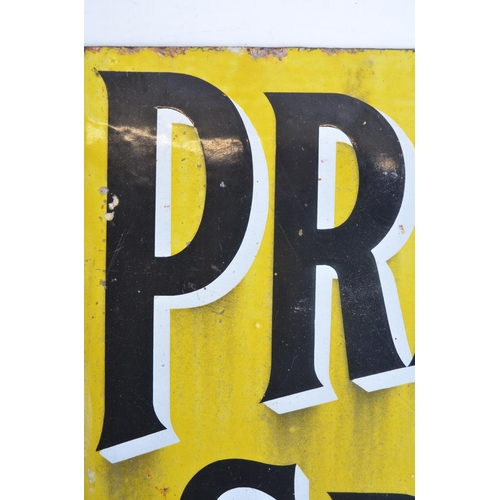 46 - Vintage enamel double sided plate steel advertising sign for Pratt's Motor Spirit with 90 degree att... 