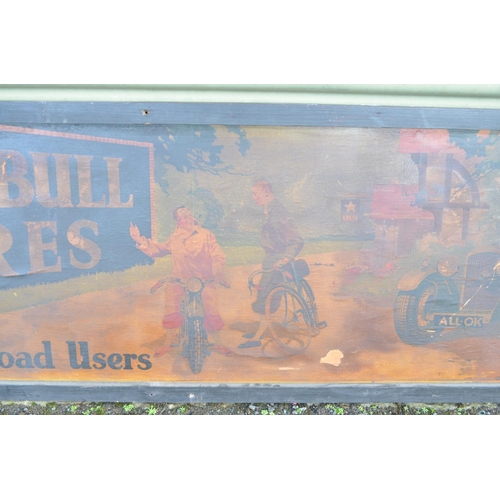 31 - Two wooden framed and backed vintage printed advertising sign for John Bull Tyres 