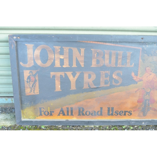 31 - Two wooden framed and backed vintage printed advertising sign for John Bull Tyres 