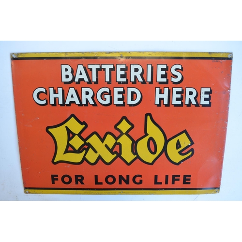 32 - Metal plate Exide Batteries advertising sign (63.6x44.4cm) and 2x French language Dunlop workshop me... 