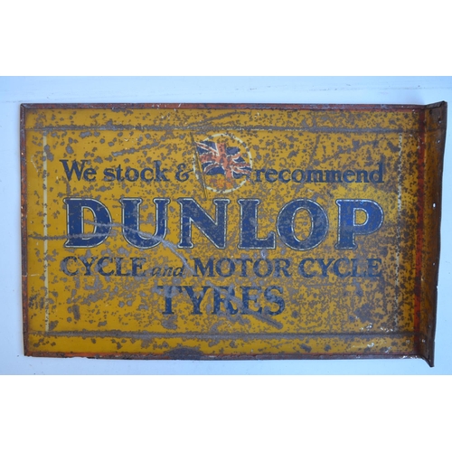 33 - Vintage printed double sided plate steel advertising sign for Dunlop Cycle and Motorcycle Tyres with... 