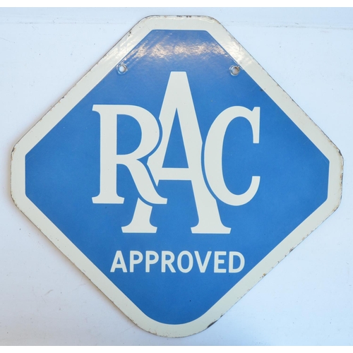 36 - Double sided enamel plate steel advertising sign, RAC Approved, 57.5x56.2cm