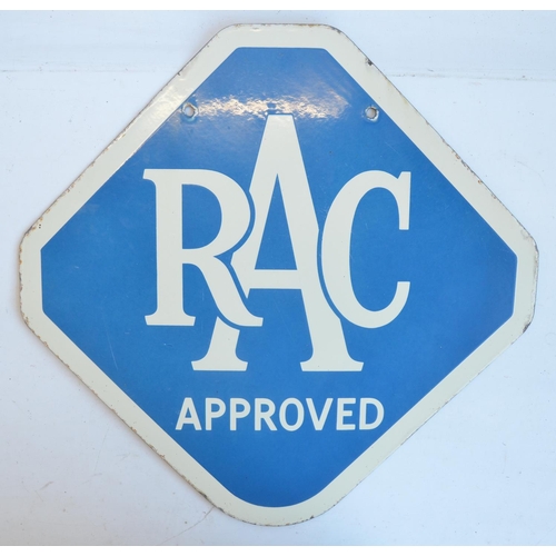 36 - Double sided enamel plate steel advertising sign, RAC Approved, 57.5x56.2cm