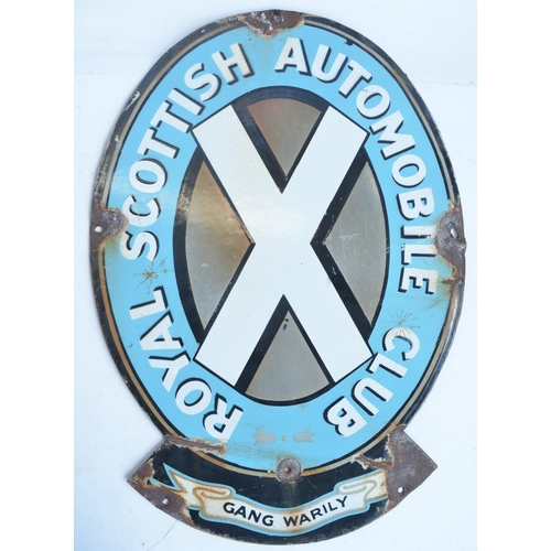 38 - Single sided enamel plate steel advertising sign for Royal Scottish Automobile Club, Gang Warily. 59... 